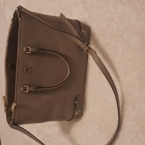 Tori Burch taupe satchel - removable long strap and 2 handles